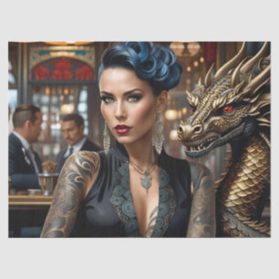 Papier Mousseline Elégant Patron De Lady Avec Tatouage Et Découpage