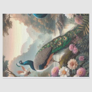 Papier Mousseline Élégant Peacock Floral Decoupage papier de papier