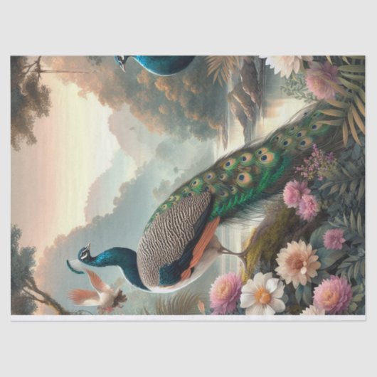 Papier Mousseline Élégant Peacock Floral Decoupage papier de papier (Recto)