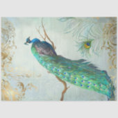Papier Mousseline Elégant Peacock n Feathers Blue Gold Decoupage (Recto)