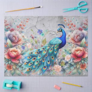 Papier Mousseline Elégant Peacock & Watercolor Florals Découpage