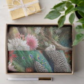 Papier Mousseline Elégant Peacocks en Forêt avec Fleurs (Cadeau)