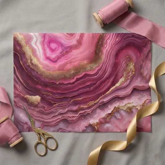Papier Mousseline Elegant Pink Agate Marble Gold Glitter Geode