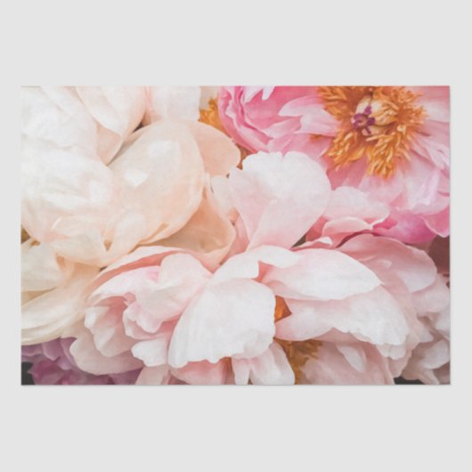 Papier Mousseline Elégant Pink & Cream Peonies Papier de Tissu (Recto)