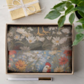 Papier Mousseline Élégant Poulet Et Fleurs Faisées (Cadeau)