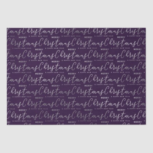 Papier Mousseline Élégant Purple & Silver Joyeux Texte de Noël (Recto)