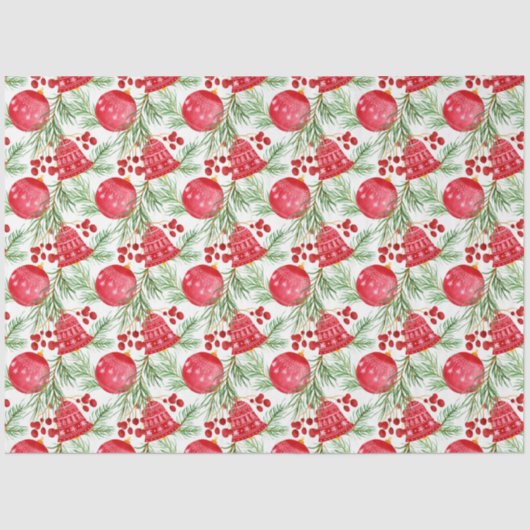 Papier Mousseline Élégant Red Bells Fir Bauble Noël (Recto)