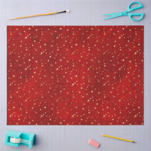 Papier Mousseline Élégant Red Gold Stars Noël (Artisanat)