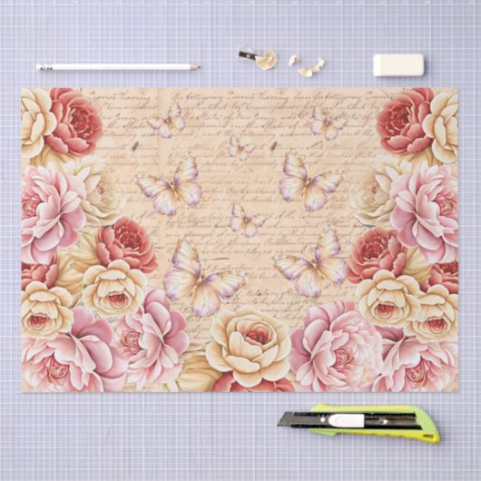 Papier Mousseline Elegant Romantic Florals & Butterflies Decoupage (Artisanat)