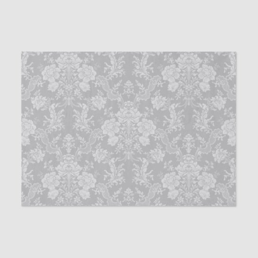 Papier Mousseline Élégant Romantique Chic Floral Damask-Grey (Recto)