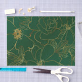 Papier Mousseline Elégant Rose d'or vert Floral Line Dessin (Artisanat)