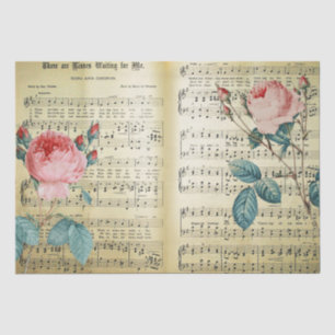 Papier Mousseline Élégant Rose Vintage sur notes musicales Feuille d