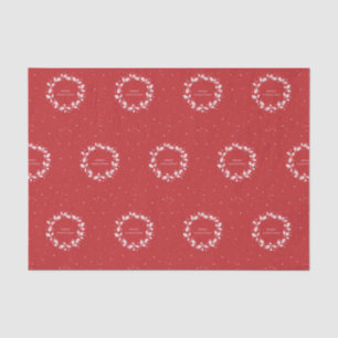 Papier Mousseline Élégant rouge + blanc Joyeux Noël Holly Wreath