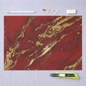 Papier Mousseline Elégant rouge et or Automne automne pierre de marb (Artisanat)