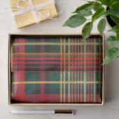 Papier Mousseline Élégant Rouge et Vert Plaid 'Joy' Script Holiday (Cadeau)