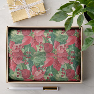 Papier Mousseline Élégant Rouge Poinsettias Noël