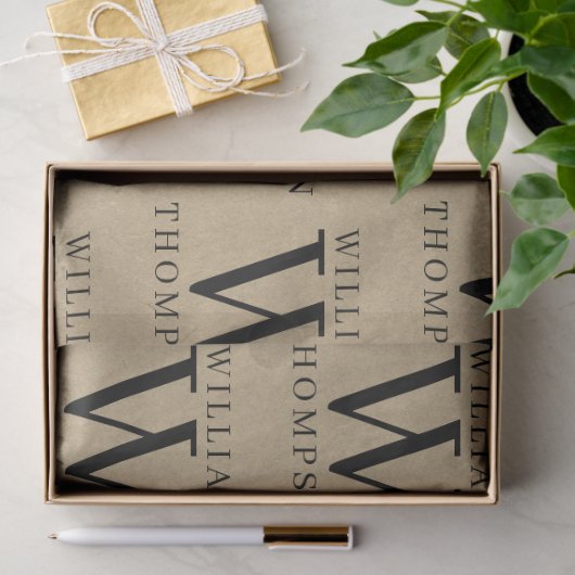 Papier Mousseline Élégant Rustic Kraft Nom Monogrammé (Cadeau)