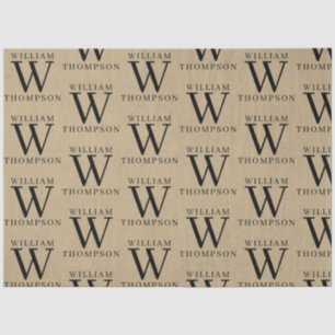 Papier Mousseline Élégant Rustic Kraft Nom Monogrammé