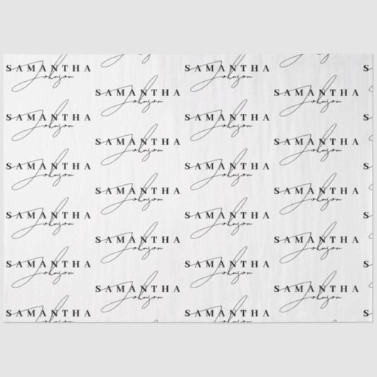 Papier Mousseline Élégant script de signature noir et blanc (Recto)