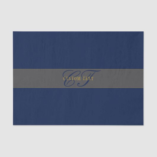 Papier Mousseline Élégant Script Monogram Dark Navy Blue Grey & Gold (Recto)