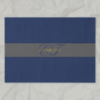Élégant Script Monogram Dark Navy Blue Grey & Gold