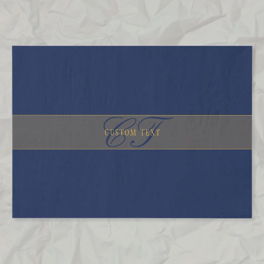 Papier Mousseline Élégant Script Monogram Dark Navy Blue Grey & Gold