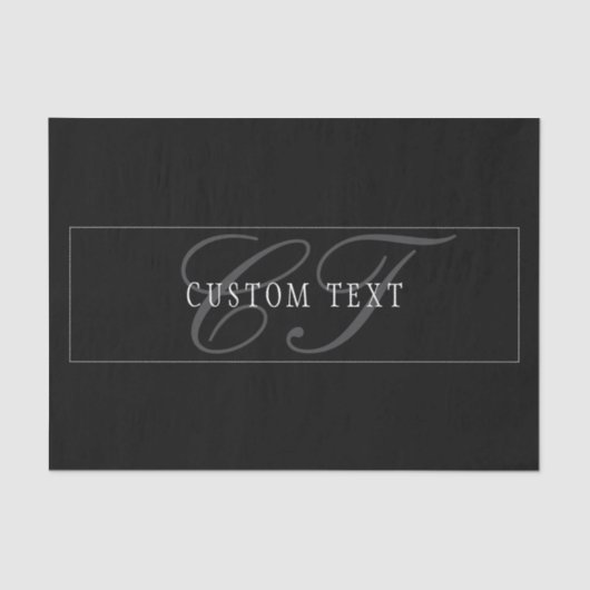 Papier Mousseline Élégant Script Monogramme modifiable noir gris bla (Recto)
