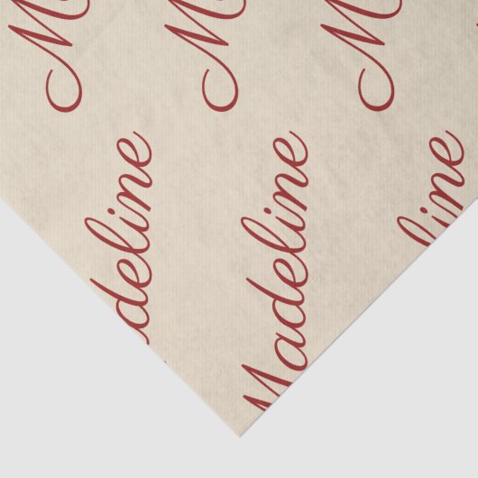 Papier Mousseline Élégant Script Red Name Tan (Détail)