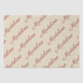 Papier Mousseline Élégant Script Red Name Tan (Recto)