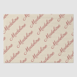 Papier Mousseline Élégant Script Red Name Tan