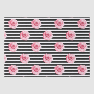Papier Mousseline Élégant Shabby Chic Roses Roses et Rayures