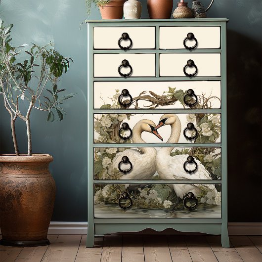 Papier Mousseline Elégant Swans Vintage Victorian Boho