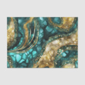 Papier Mousseline Elegant Teal Blue Gold Agate Geode Marble Abstract (Recto)