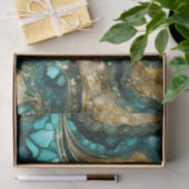 Papier Mousseline Elegant Teal Blue Gold Agate Geode Marble Abstract (Cadeau)