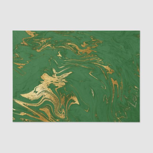 Papier Mousseline Élégant Vert Gold Faux Marbre Noël (Recto)