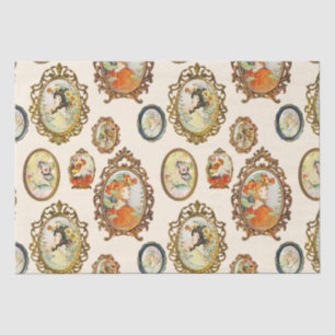 Papier Mousseline Elégant Vintage Art Nouveau Filles Cadres Fleurs