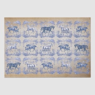 Papier Mousseline Elégant Vintage Cheval Bleu Toile Florale Kraft Ti