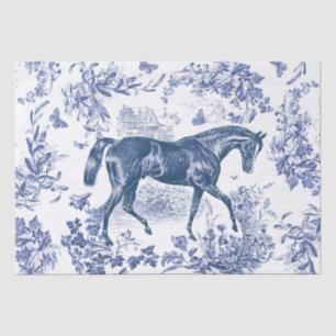 Papier Mousseline Elégant Vintage Chic Bleu Cheval Toile Florale