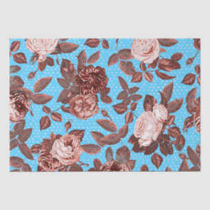 Papier Mousseline Élégant Vintage chic Roses en cuivre sur bleu