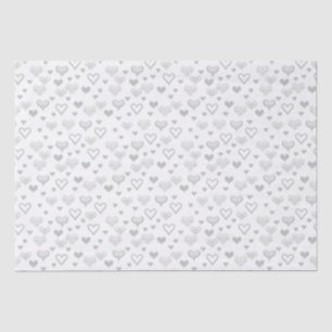 Papier Mousseline Élégant Vintage Coeurs d'argent Mariage, Fiançaill