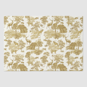 Papier Mousseline Elégant Vintage Gold Deer Fox Hare Country Toile
