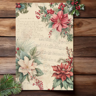 Papier Mousseline Elégant Vintage Noël Floral Musique Ephémère