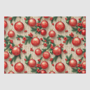 Papier Mousseline Élégant Vintage Rouge Or ornements de Noël Holly