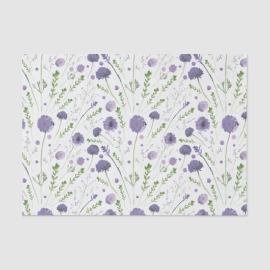 Papier Mousseline Elégant violet vert aquarelle Fleurs (Recto)