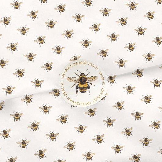 Papier Mousseline Elegant Watercolor Bumblebee Pattern