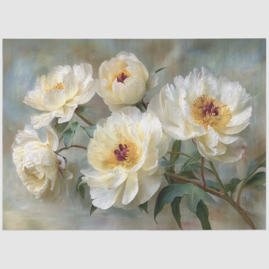 Papier Mousseline Elegant White Peonies in Bloom (Recto)