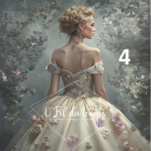 Papier Mousseline Elegant Woman in Opulent Ball Gown