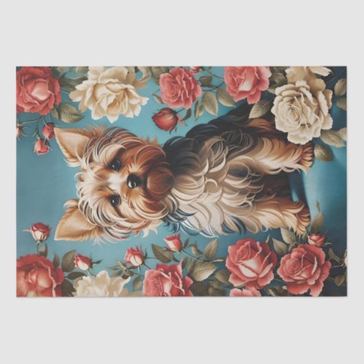 Papier Mousseline Elégant Yorkshire Terrier Portrait Rose Garden (Recto)