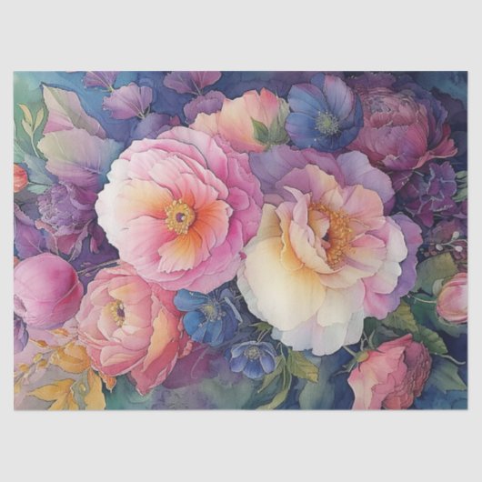 Papier Mousseline Elégante aquarelle colorée Découpage florale (Recto)