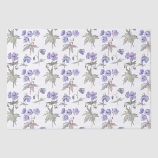Papier Mousseline Elégante Aquarelle Design Pastel Fleurs violettes (Recto)